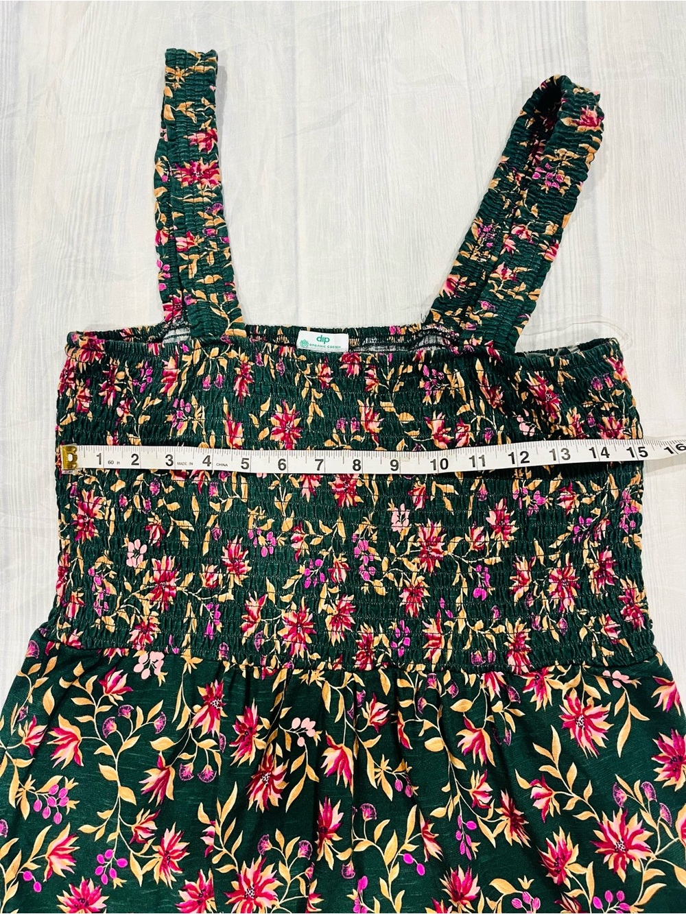 100% Organic Cotton Dark Green Floral Smocked Maxi Dress - Picture 7 of 8